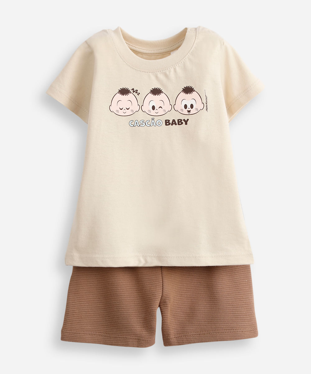 conjunto infantil manga curta cascão bege
