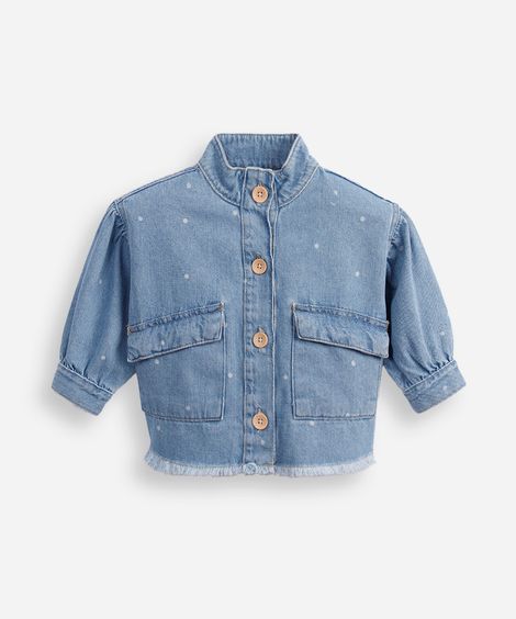 jaqueta jeans infantil bomber poá azul