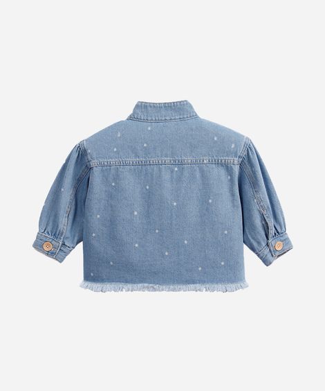 jaqueta jeans infantil bomber poá azul