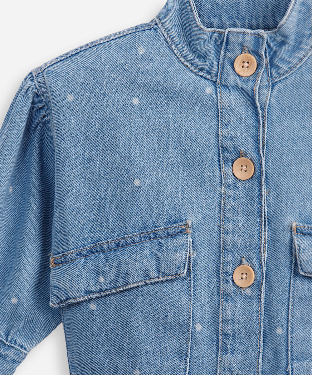 jaqueta jeans infantil bomber poá azul