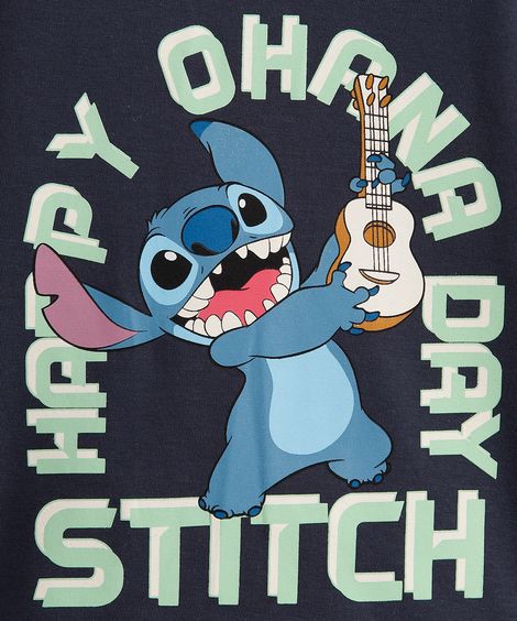 camiseta infantil manga longa algodão stitch azul