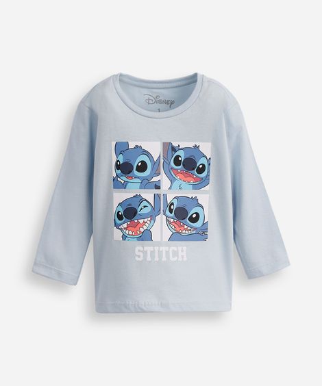 camiseta manga longa algodão stitch azul