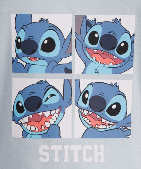 camiseta manga longa algodão stitch azul