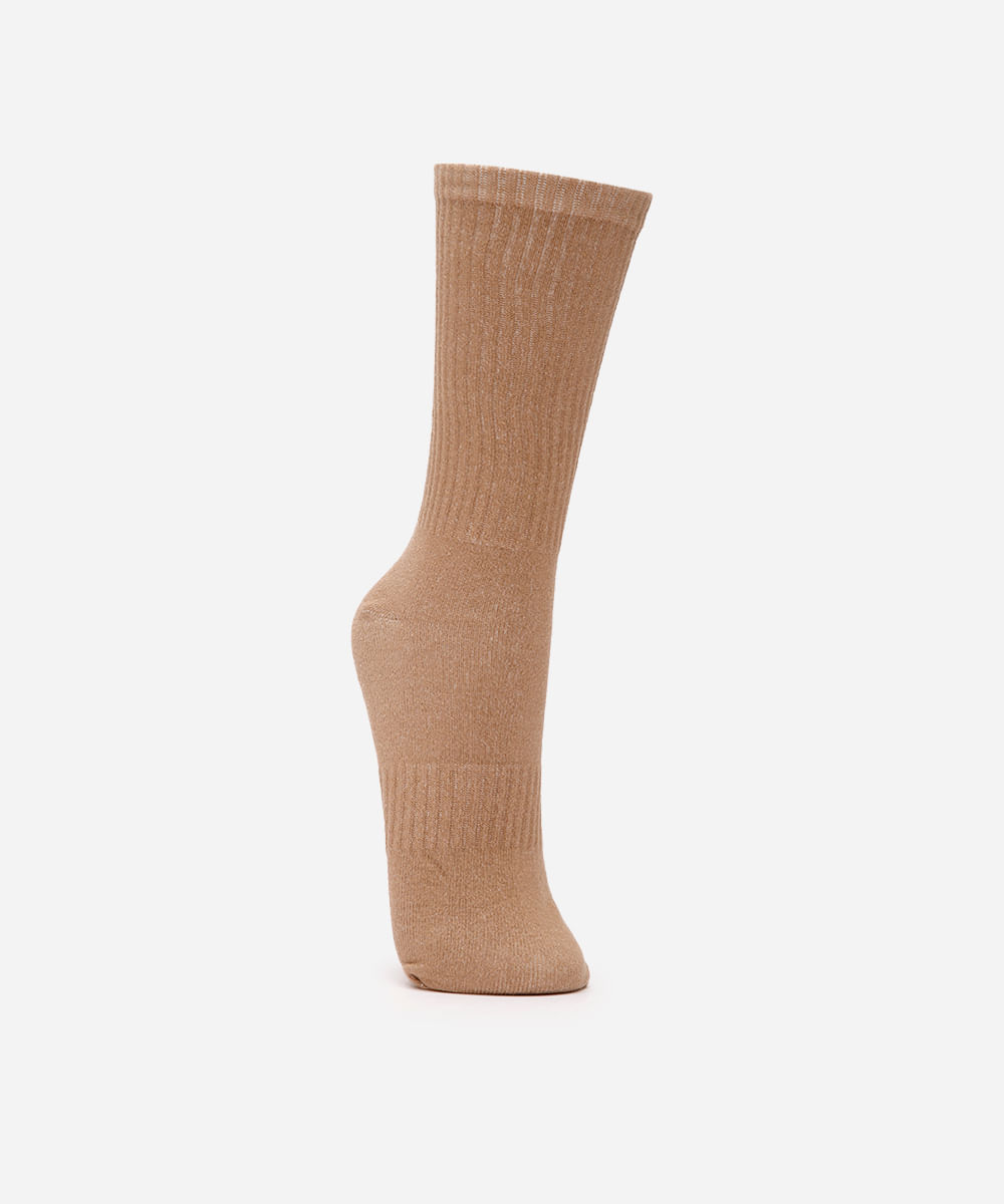 meia cano longo canelada masculina bege