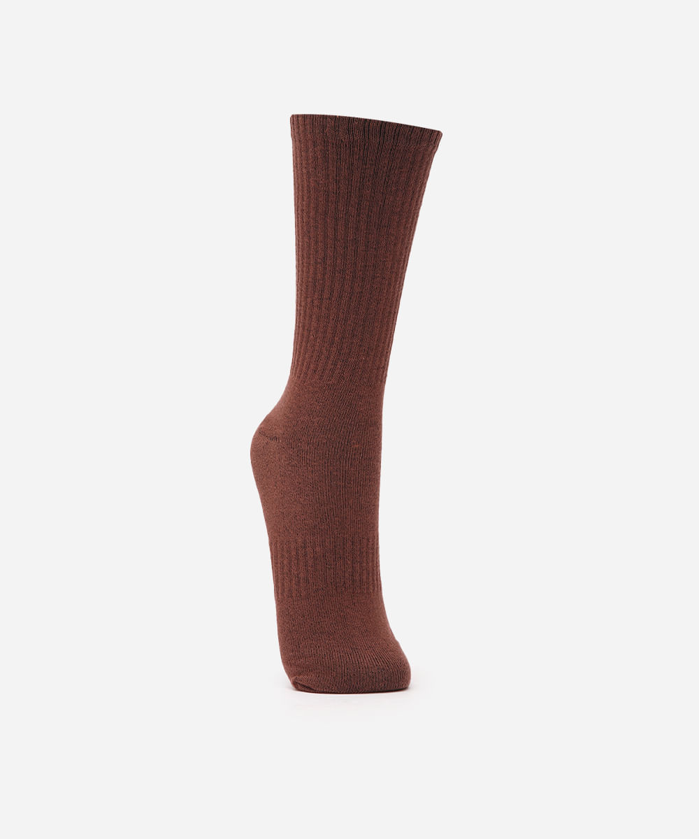 meia cano longo canelada masculina marrom
