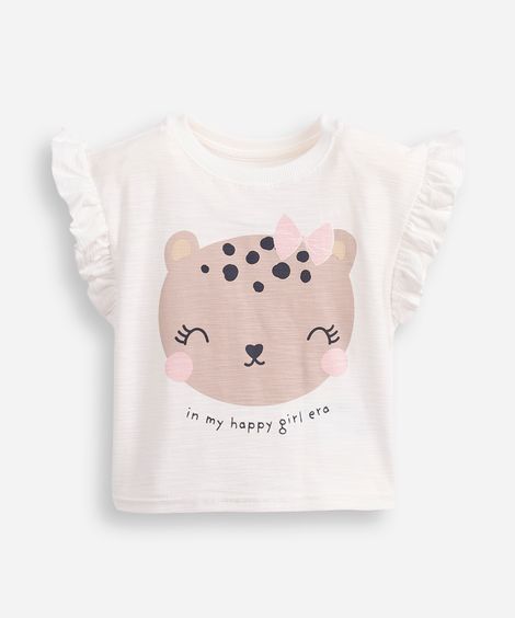 blusa infantil manga curta babados oncinha off white