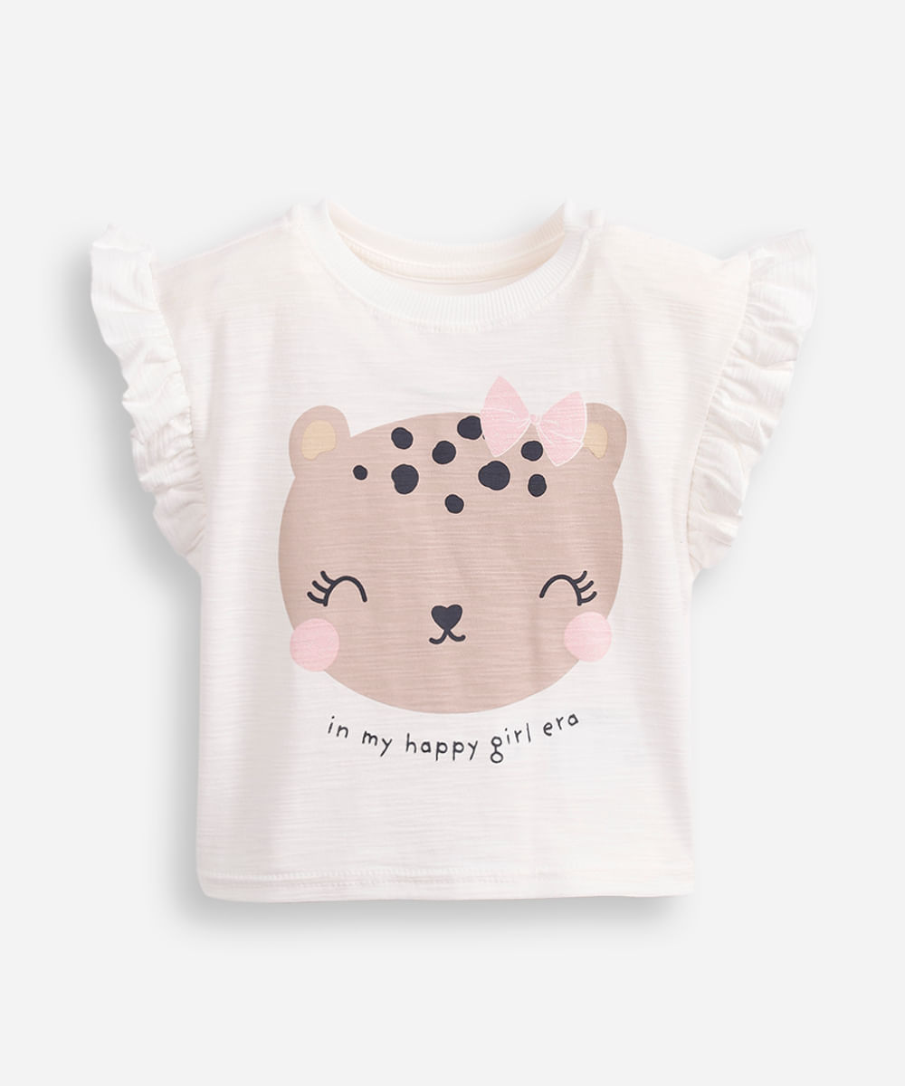 blusa infantil manga curta babados oncinha off white