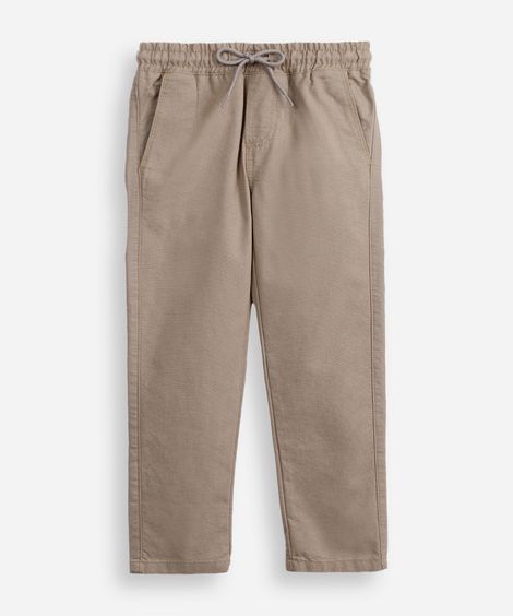 calça reta infantil jeans cós com cordão bege