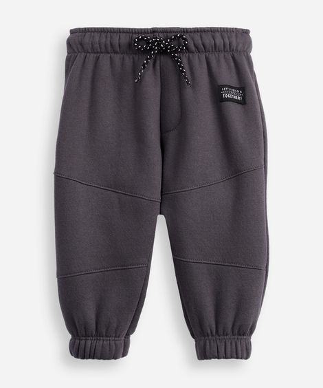calça jogger de moletom infantil recortes cinza