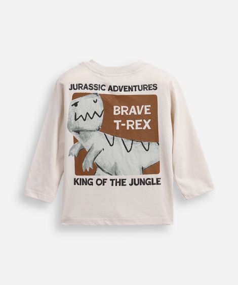 camiseta infantil manga longa t rex bege