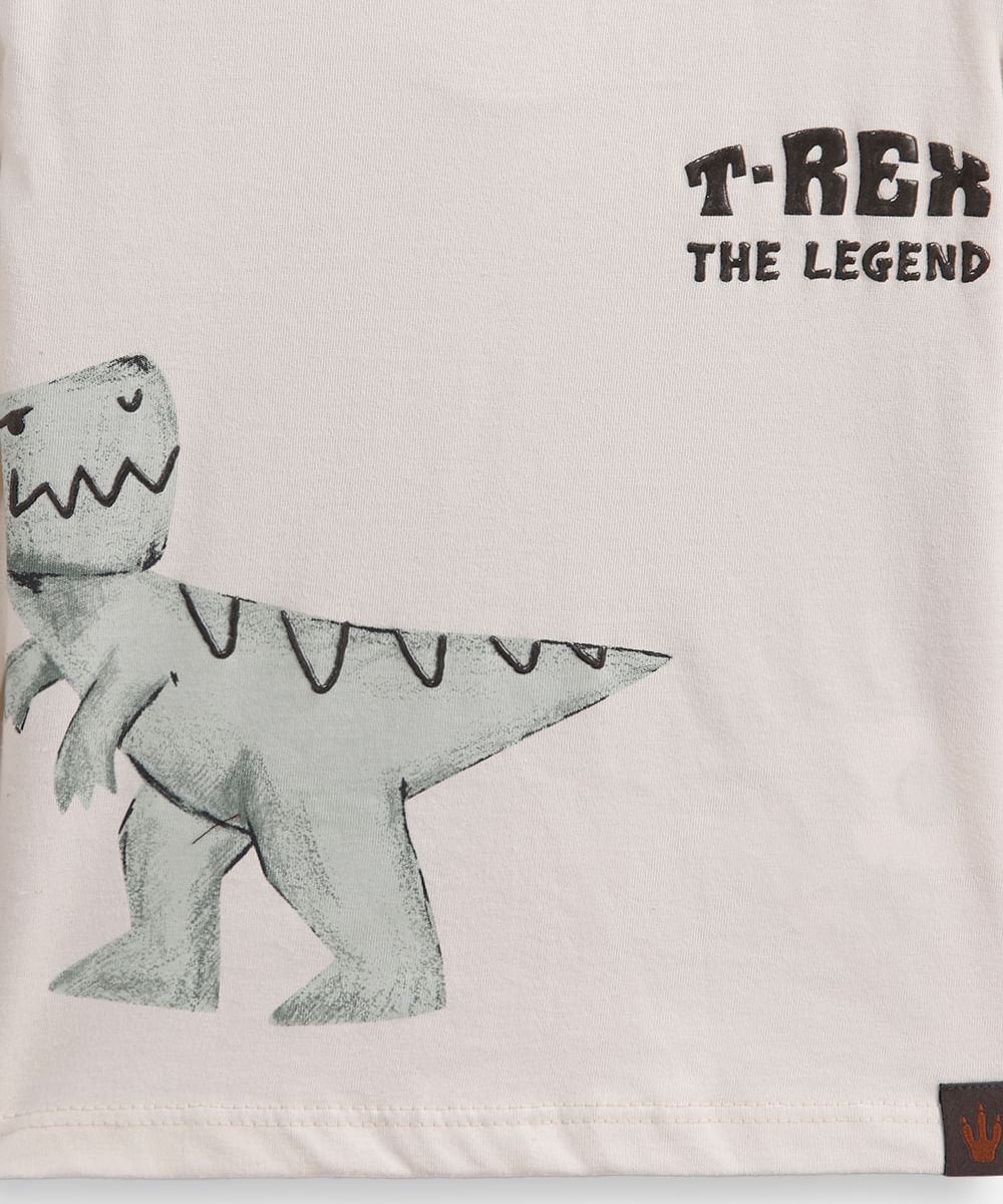 camiseta infantil manga longa t rex bege