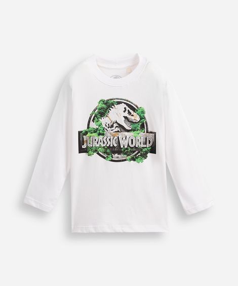 camiseta infantil manga longa jurassic world off white