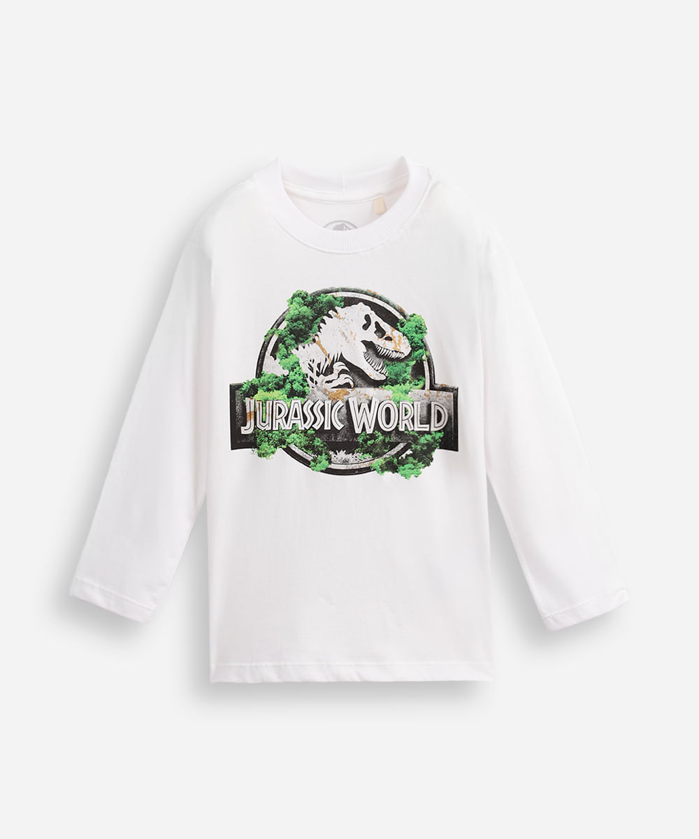 camiseta infantil manga longa jurassic world off white