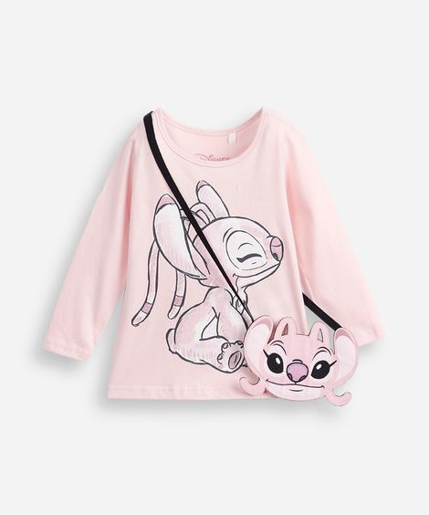 blusa infantil manga longa angel algodão rosa