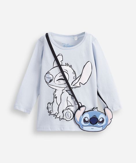 blusa infantil manga longa stitch algodão azul