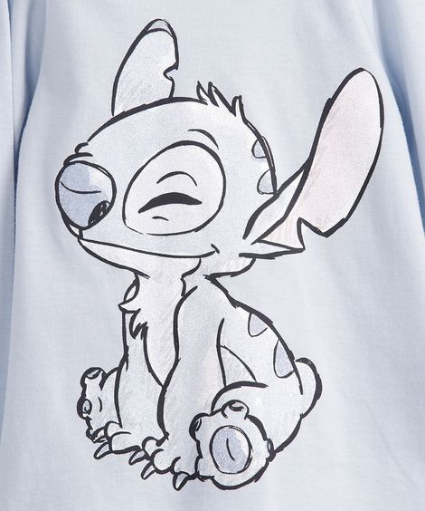 blusa infantil manga longa stitch algodão azul