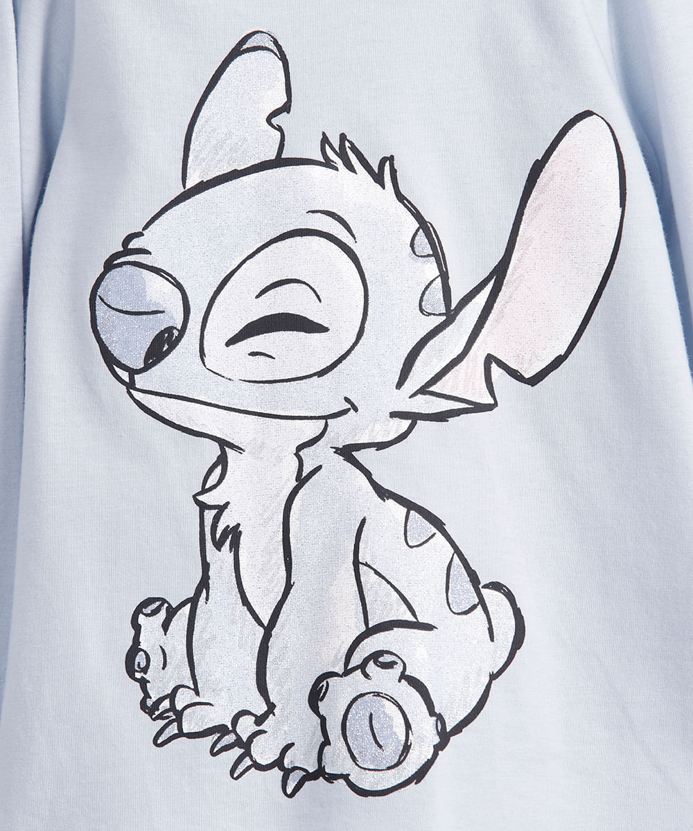 blusa infantil manga longa stitch algodão azul