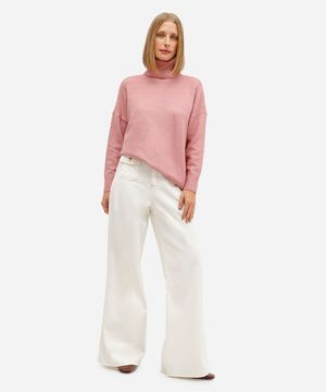 calça wide leg feminina de sarja off white