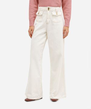 calça wide leg feminina de sarja off white