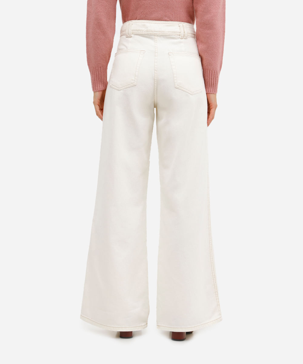calça wide leg feminina de sarja off white