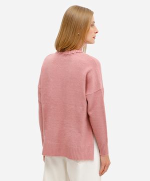 suéter feminino de tricot oversized gola alta rosa