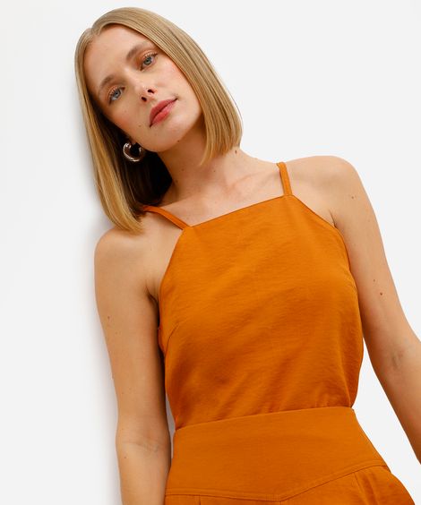 blusa feminina alça fina texturizada laranja