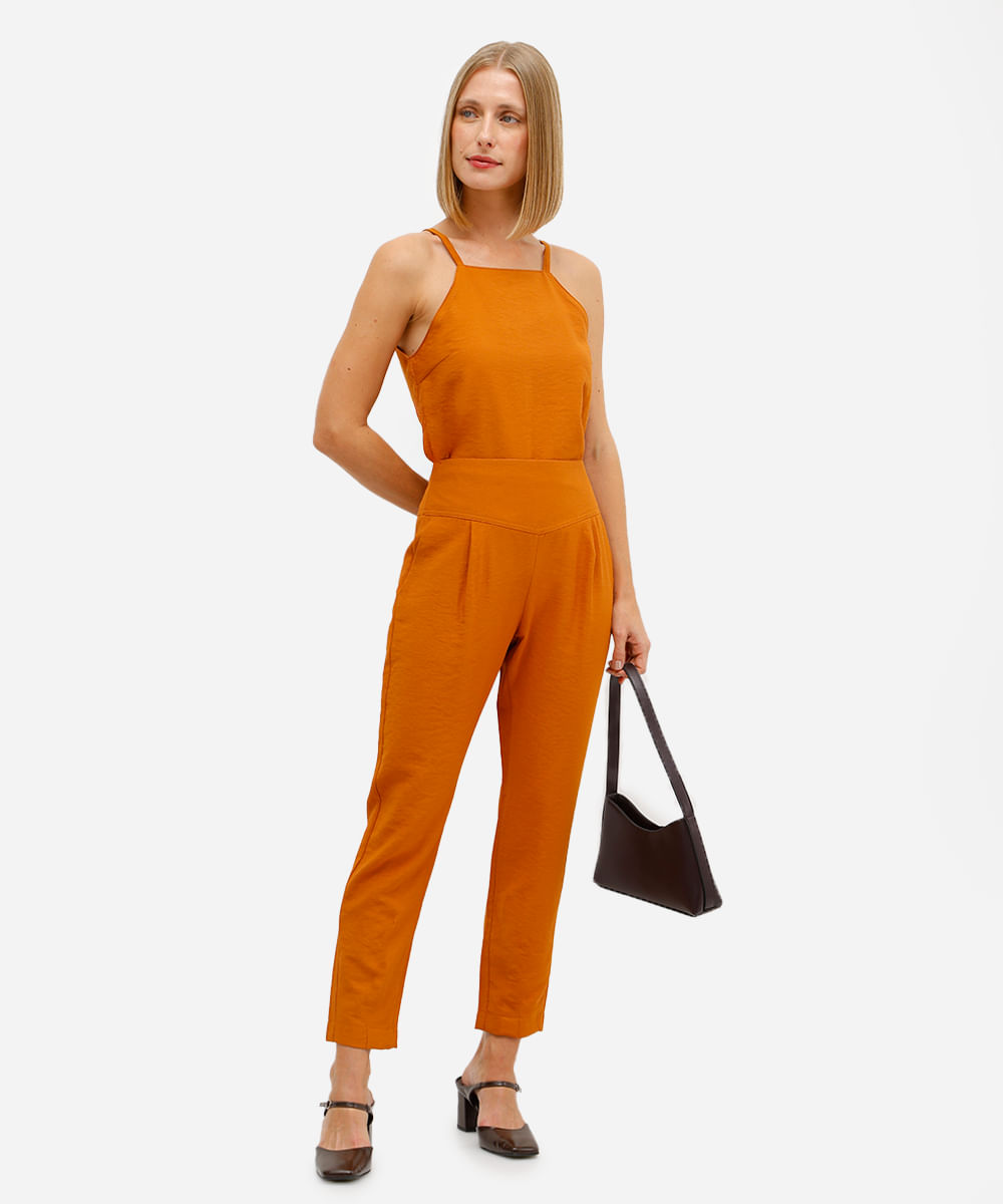 blusa feminina alça fina texturizada laranja
