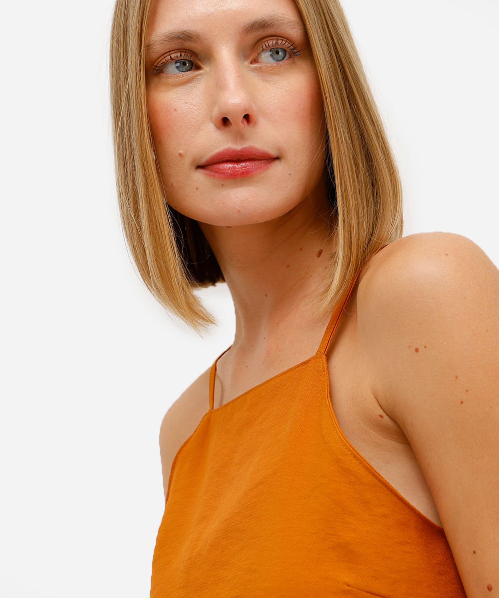 blusa feminina alça fina texturizada laranja