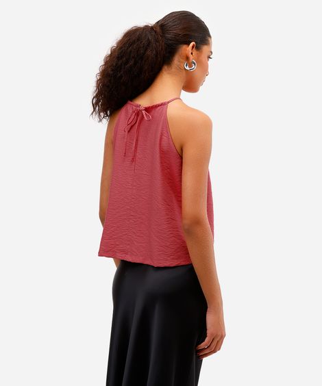blusa halterneck feminina de viscose texturizada rosa
