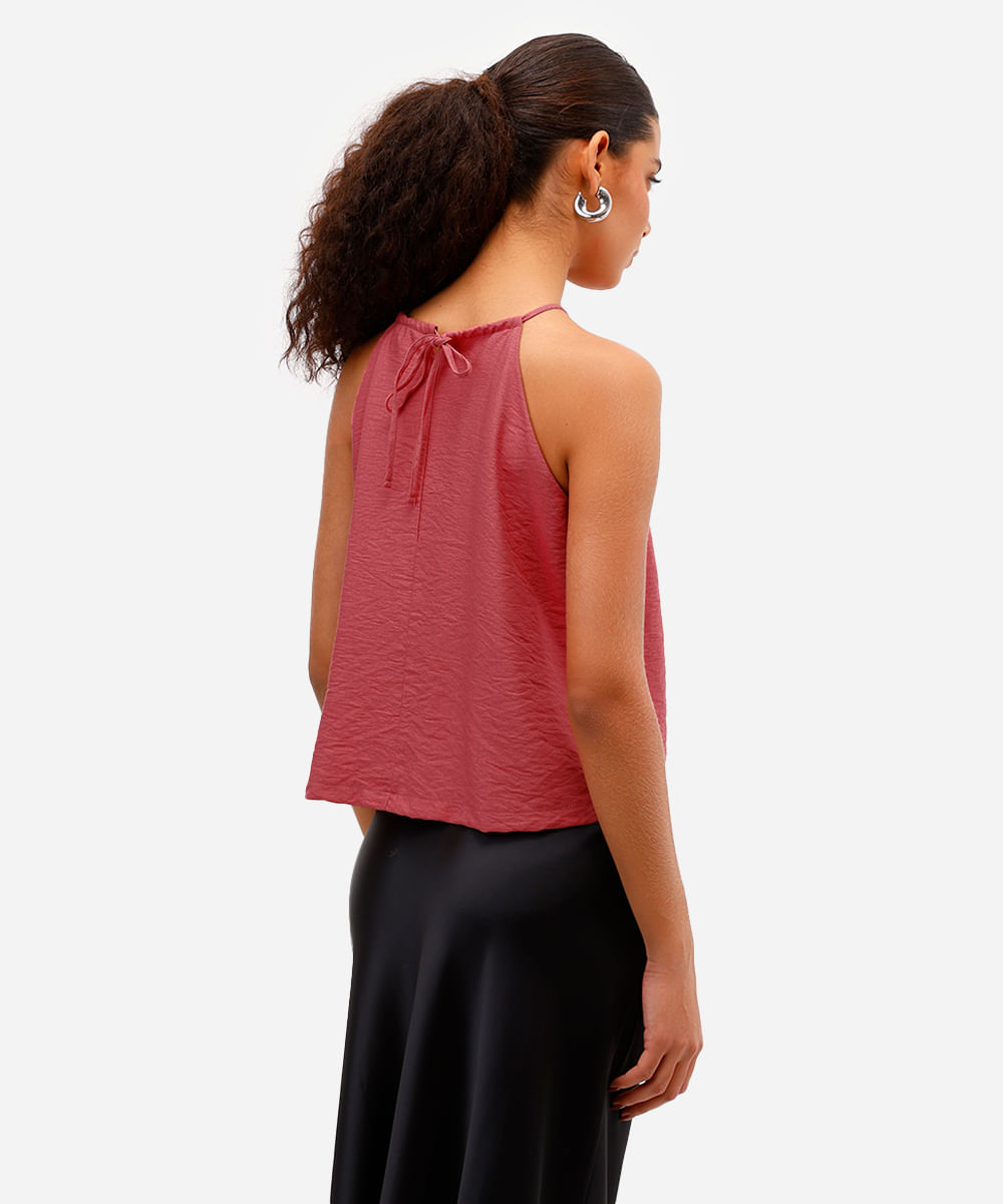blusa halterneck feminina de viscose texturizada rosa
