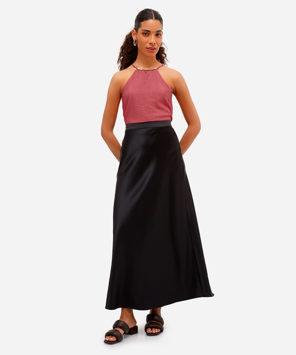 blusa halterneck feminina de viscose texturizada rosa