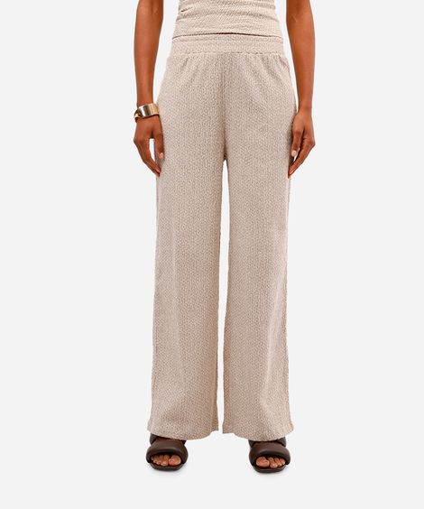 calça pantalona feminina texturizada bege