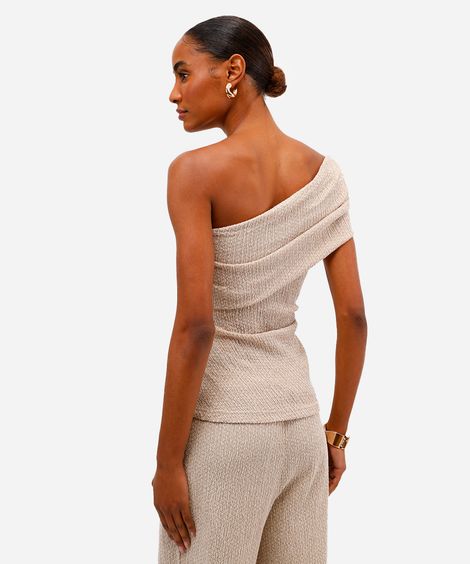 blusa ombro único feminina texturizada - areia