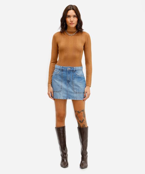 minissaia feminina jeans com tachas azul
