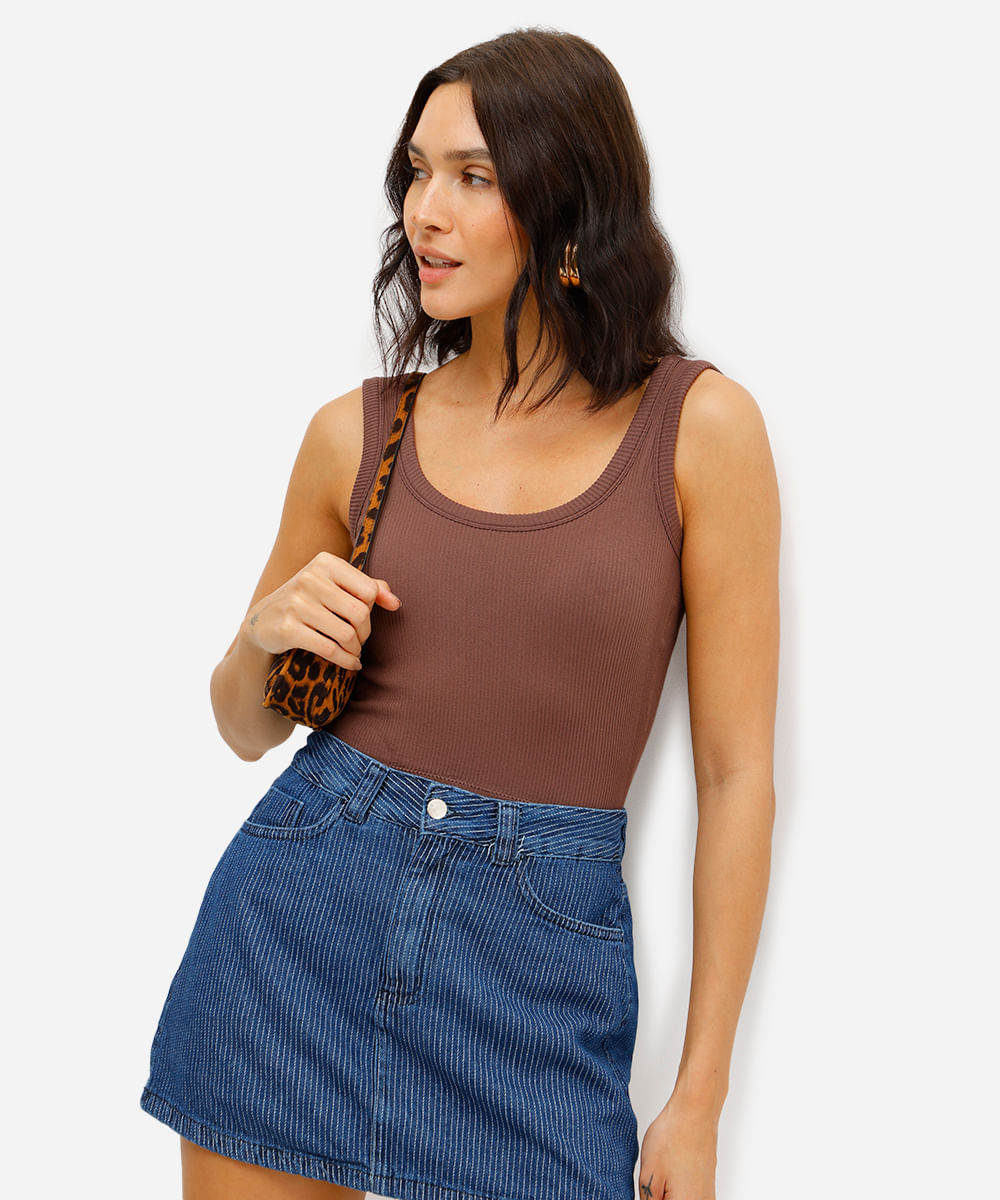 cropped básico feminino com bojo canelado marrom