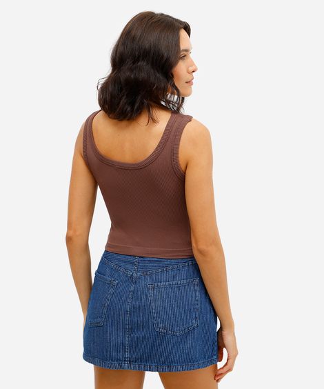 cropped básico feminino com bojo canelado marrom