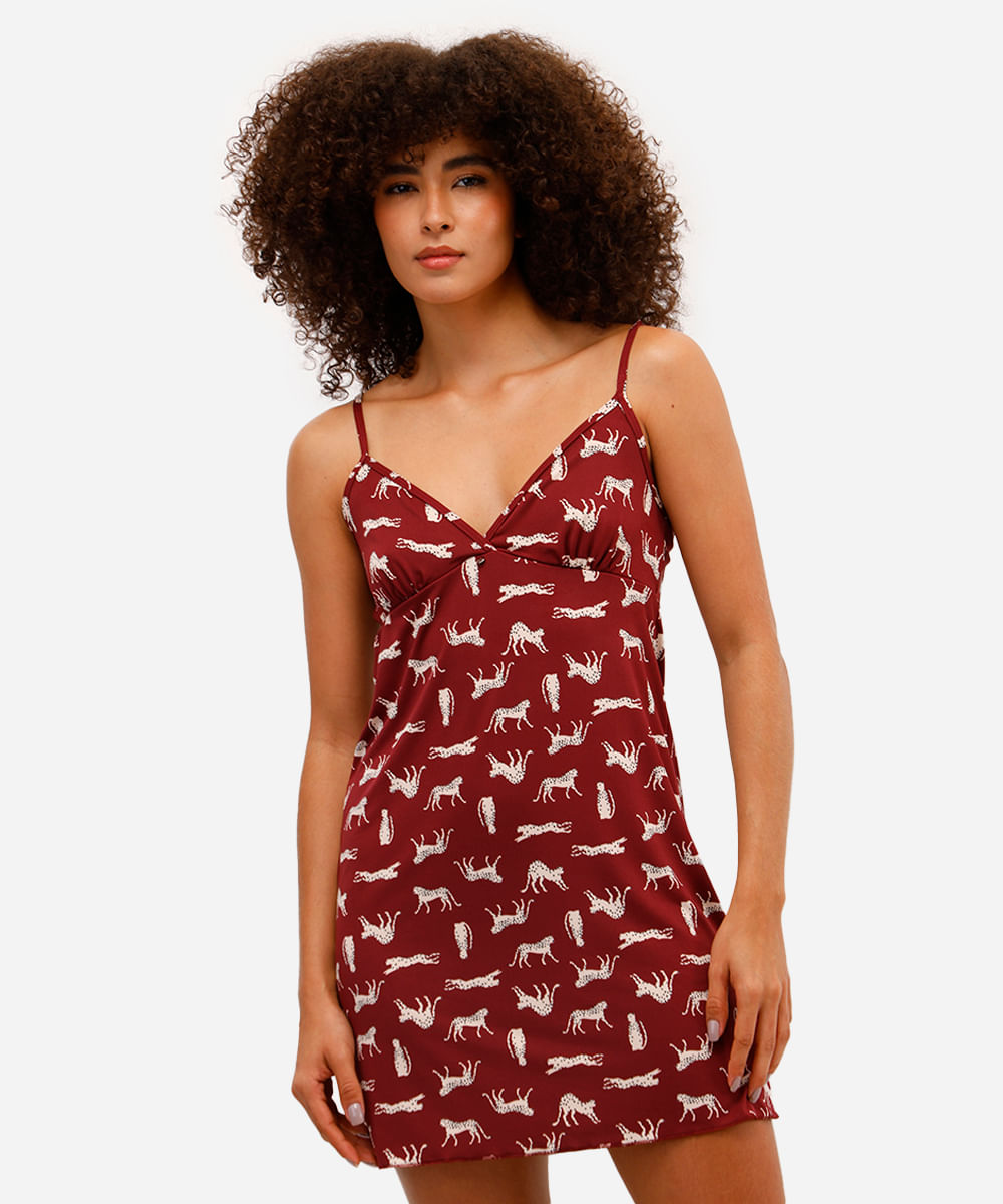 camisola feminina alça fina estampada vinho