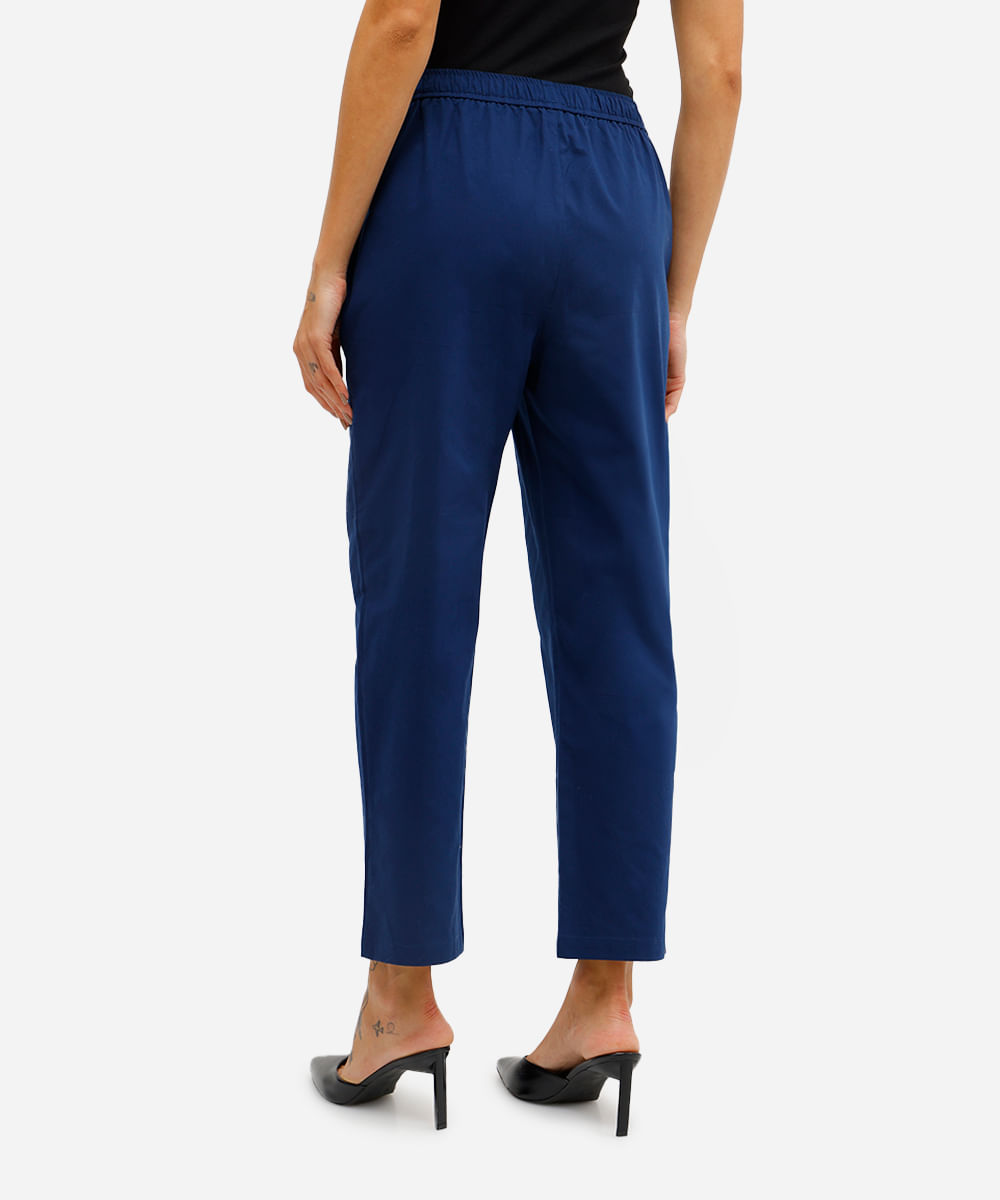 calça reta básica feminina de algodão azul