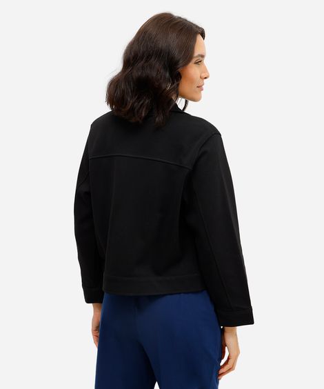jaqueta básica feminina com bolsos texturizada preta