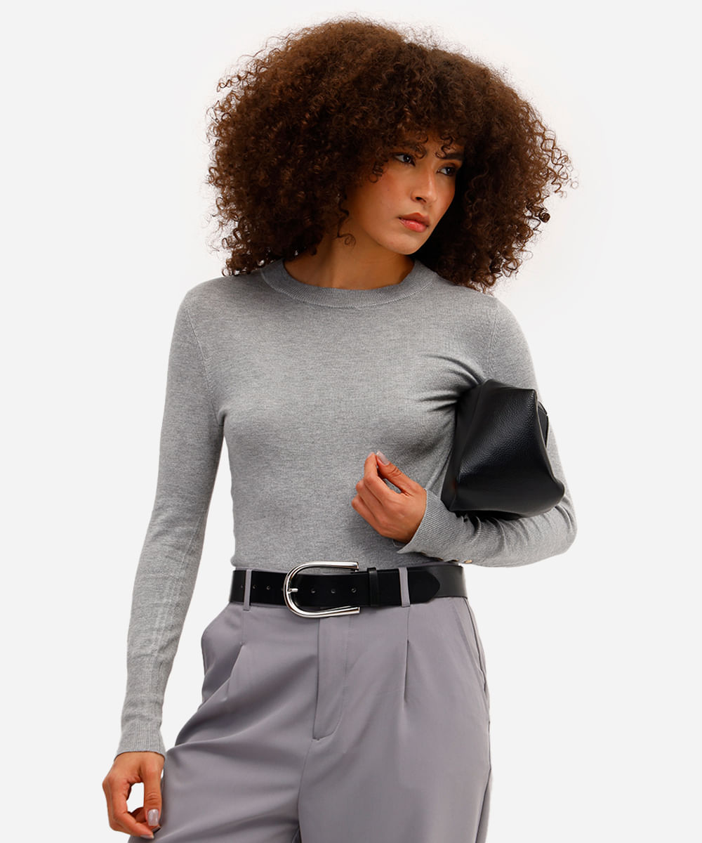 suéter de tricô com botões vinho - cinza mescla claro