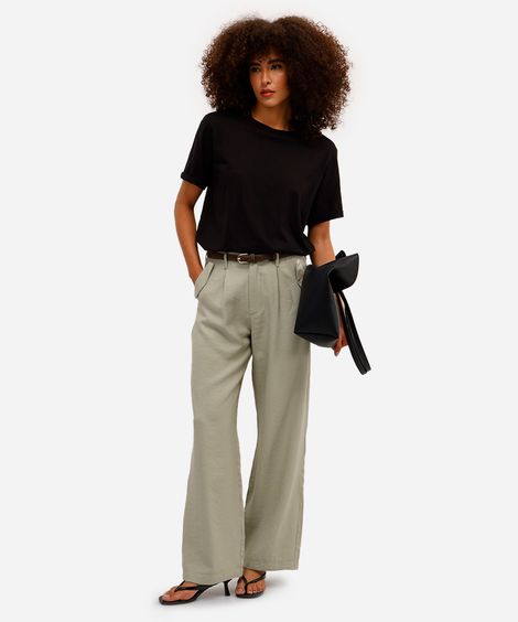 calça wide leg feminina de viscose verde