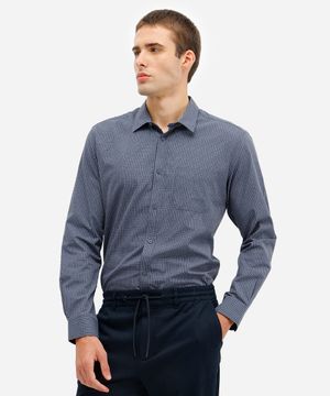 camisa masculina manga longa quadriculada azul