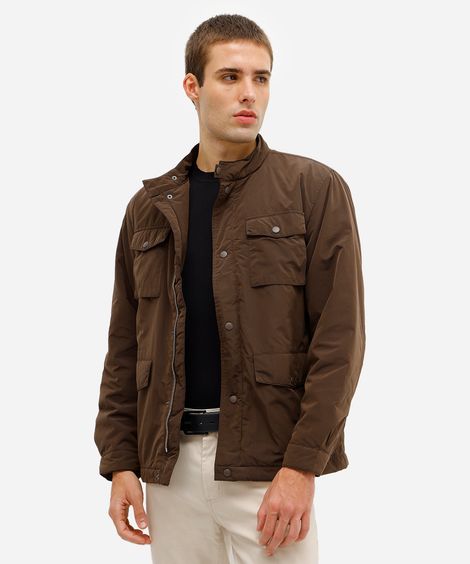 jaqueta parka masculina com bolsos marrom