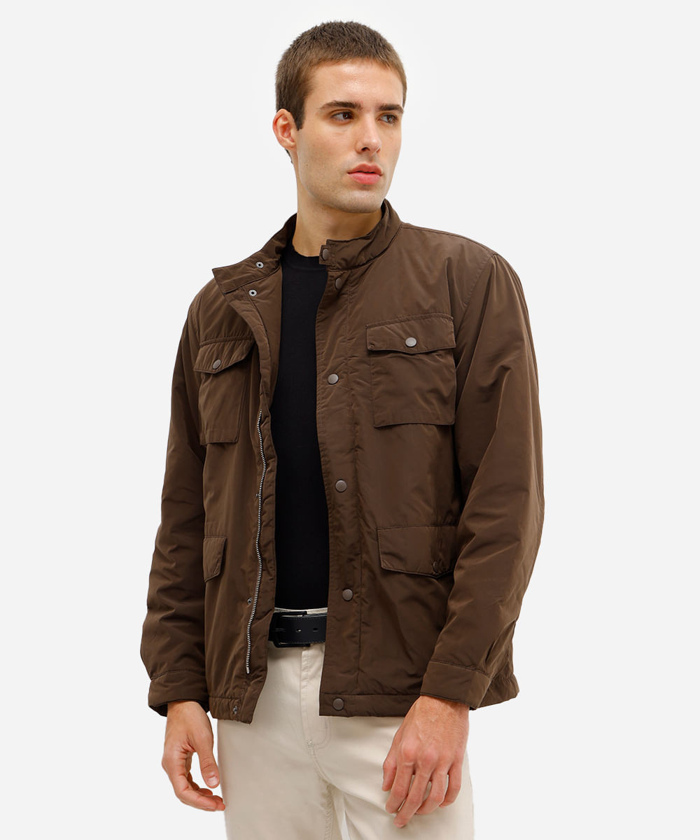 jaqueta parka masculina com bolsos marrom