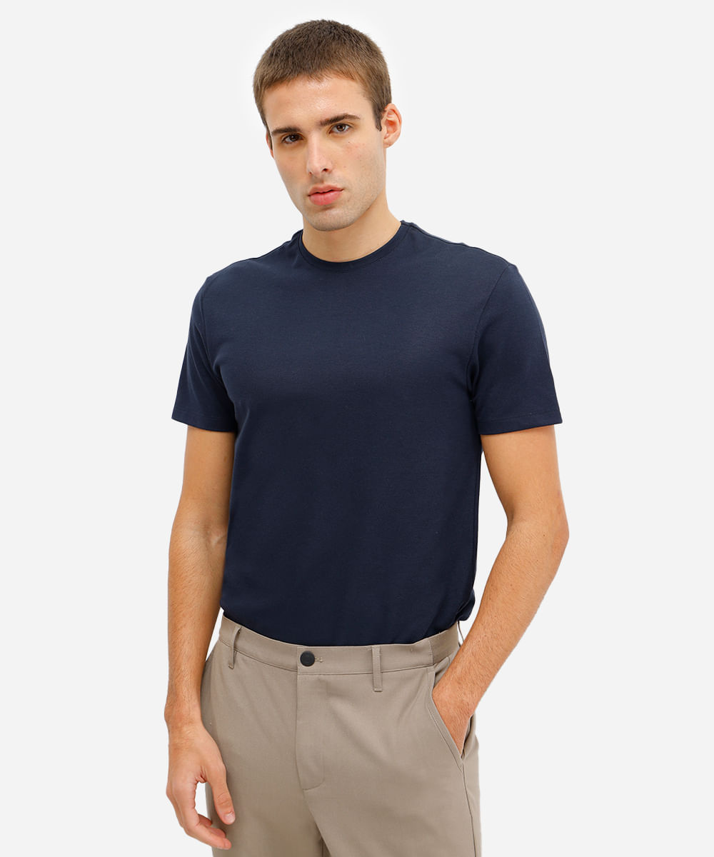 camiseta slim masculina manga curta azul