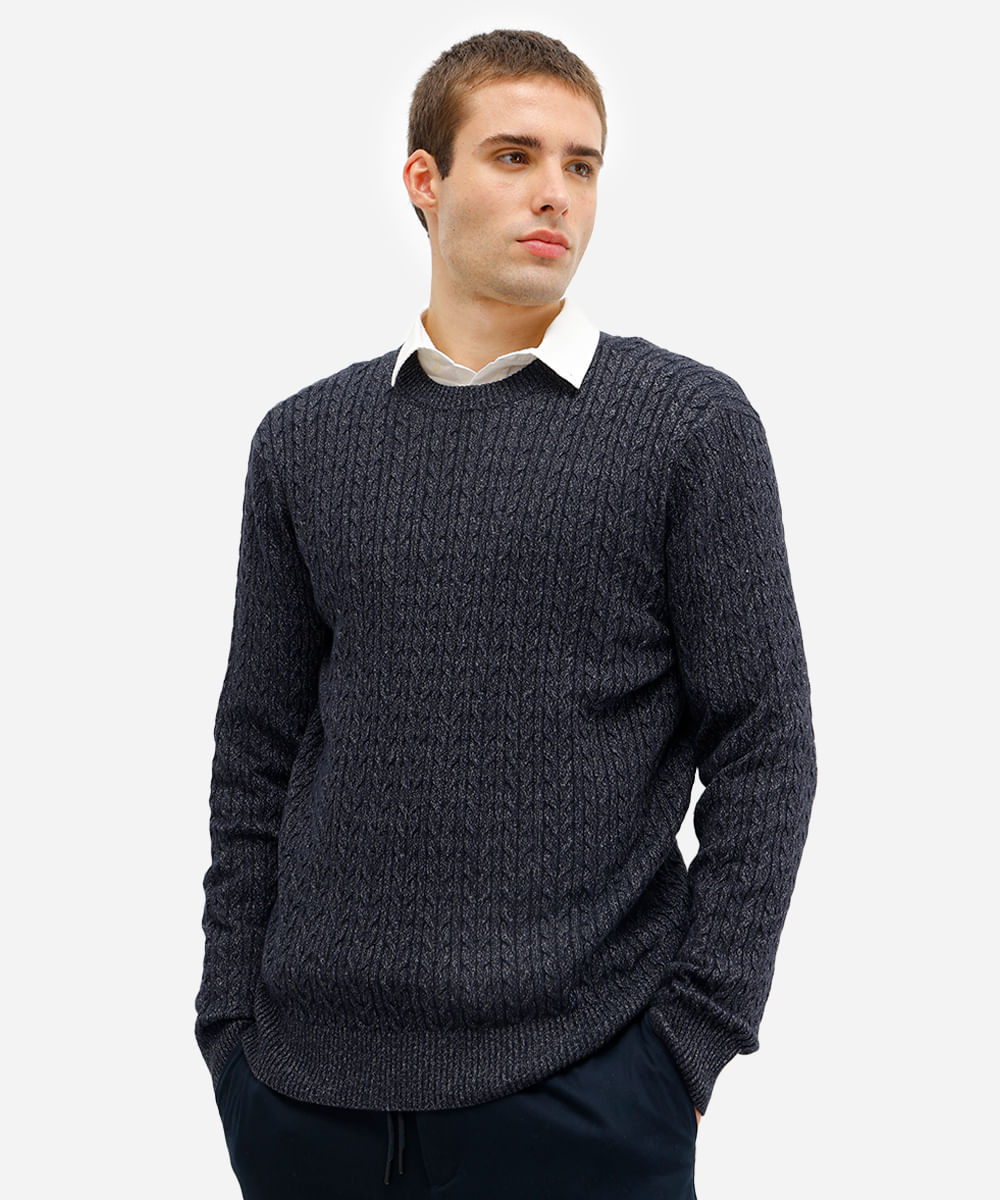 suéter masculino de tricot texturizado azul
