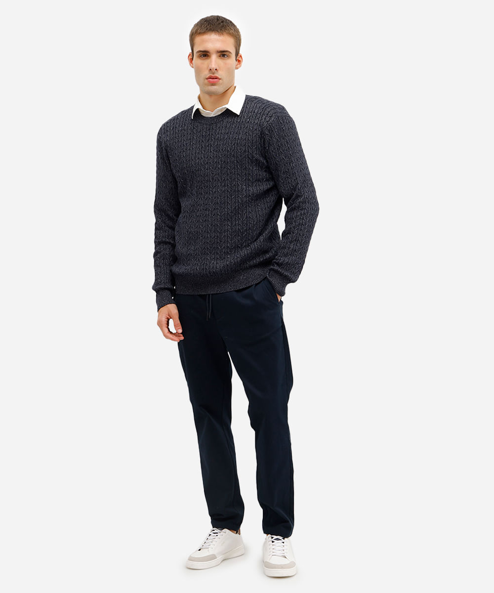 suéter masculino de tricot texturizado azul
