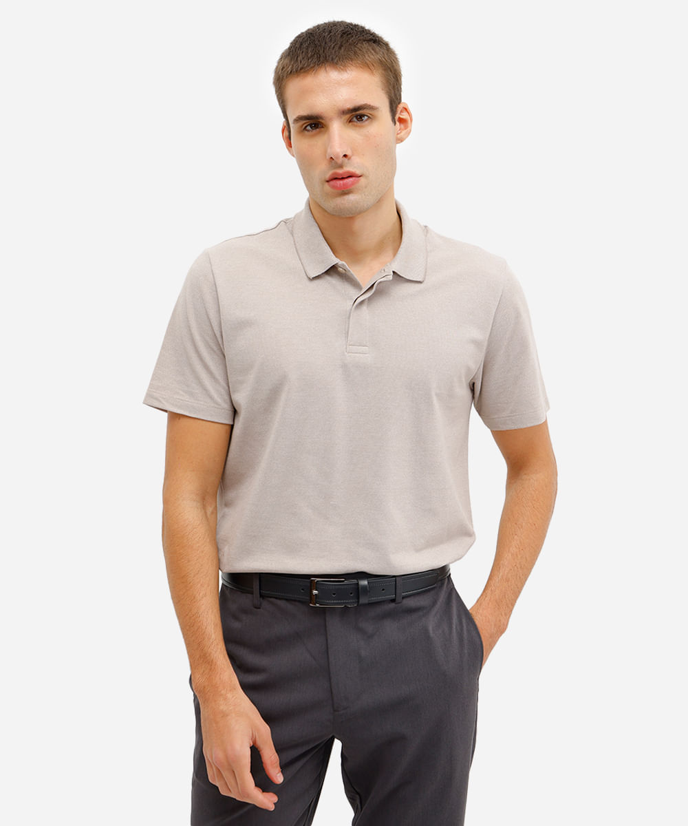 polo comfort masculina manga curta cinza