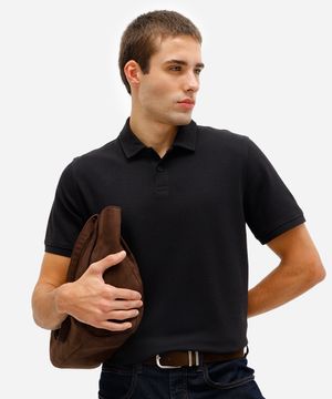 polo comfort masculina de algodão peruano texturizada preta