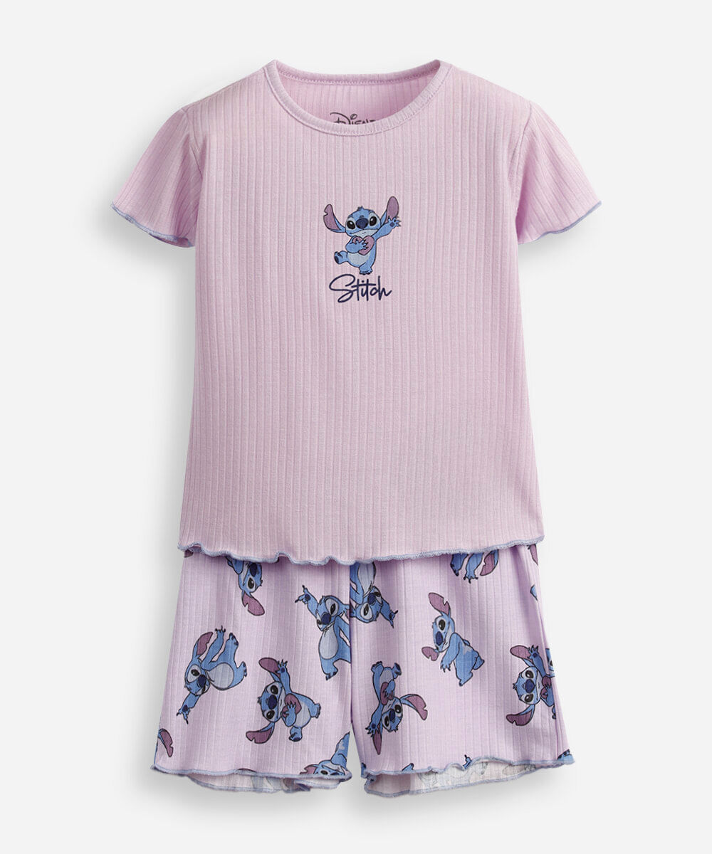pijama curto infantil stitch lilás